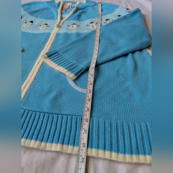 Quacker Factory Light Blue Snowman Cardigan Christmas Sweater - Picture 8 of 13